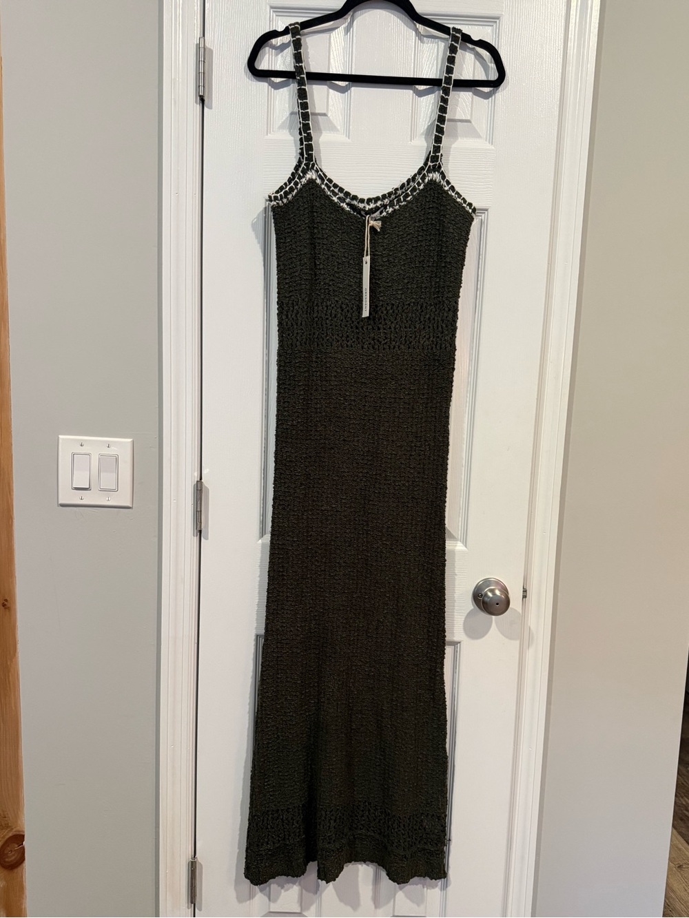 Crescent Olive Green Knit Maxi Dress with Contrast Trim